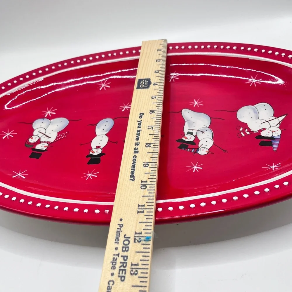 Foreside Red Snowman Ceramic Oval Serving Platter Holiday Christmas Dish 18 in